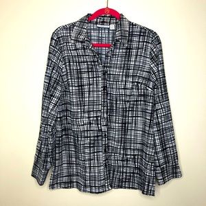 Croft & Barrow Black And White Artistic Striped Button Down Womens Blouse Sz M